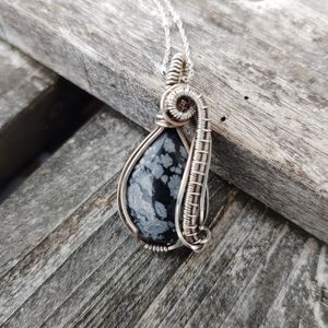 Snowflake Obsidian Pendant with Necklace
